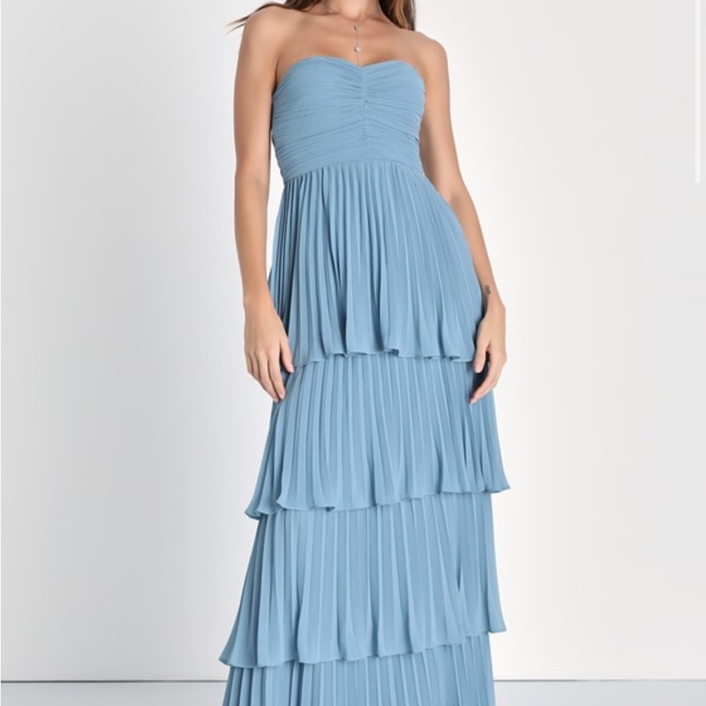 Dusty Blue Strapless Lulus Bridesmaid Dress